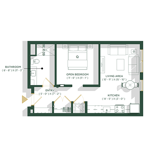 Studio Floorplan - Example Units 205 & 305