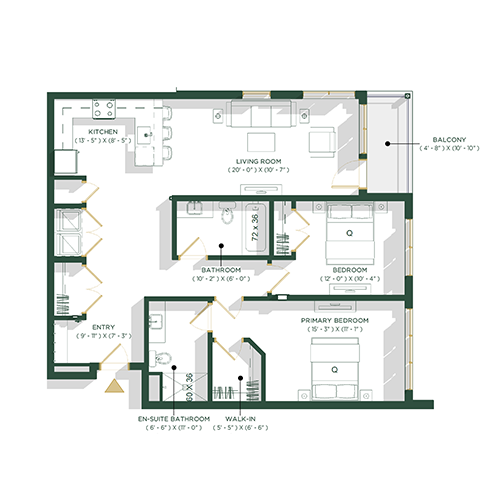 Two Bed/Two Bath Floorplan - Unit 105